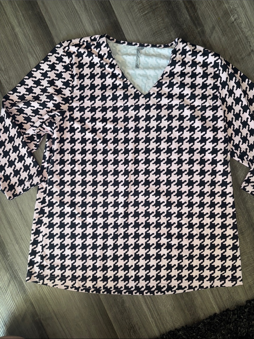 Lulu-B XL shirt top houndstooth pink black womens resort wear casual stretch